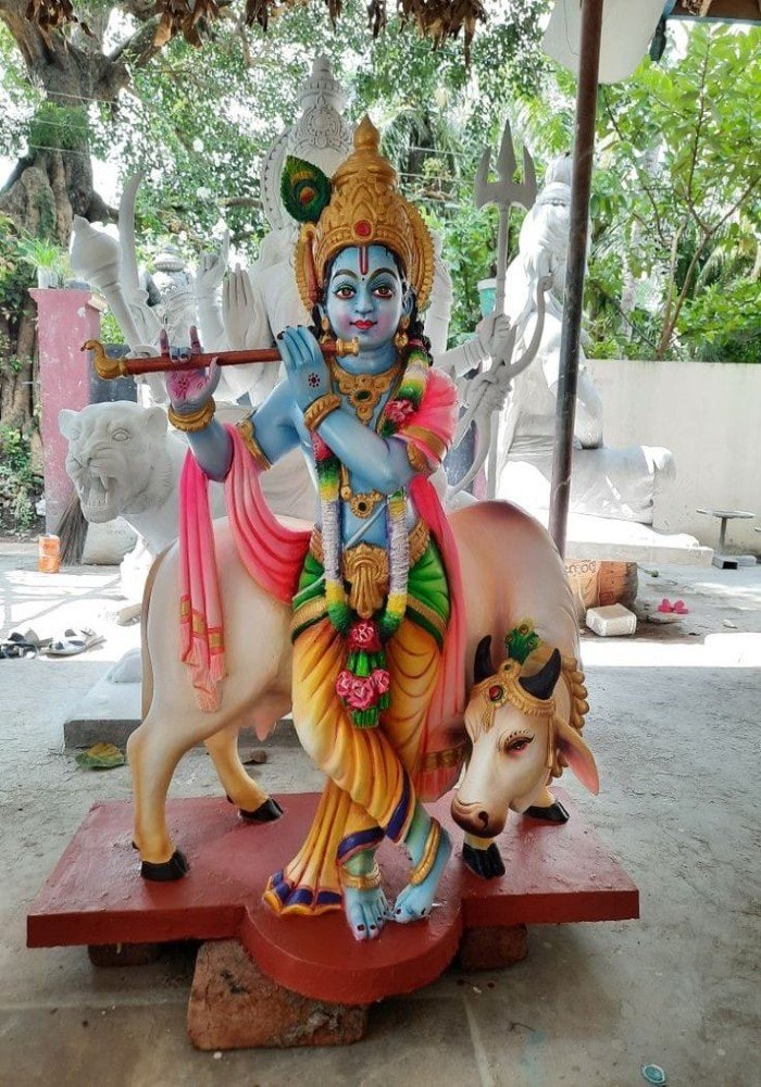 Lord Krishna with Cow Fiber Resin Statue